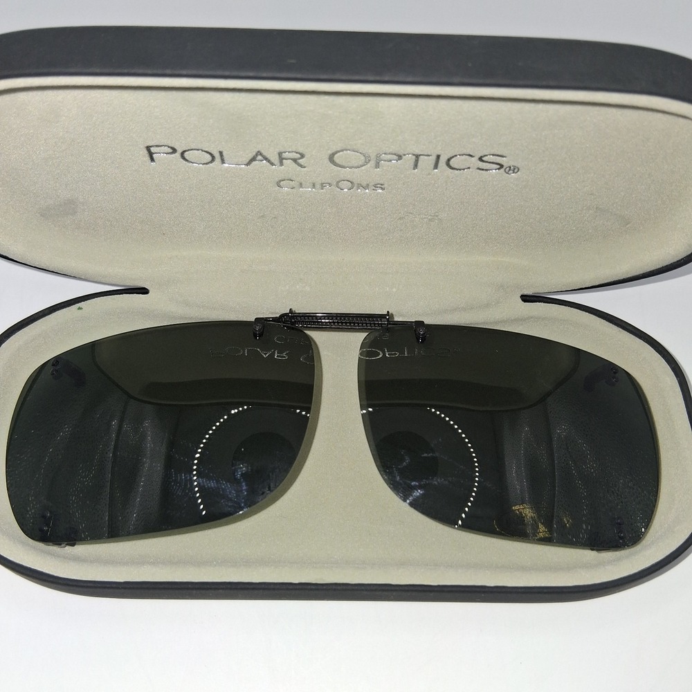 Polar Optics Sunglass Clip Ons Black With Case Rectangular Expandable